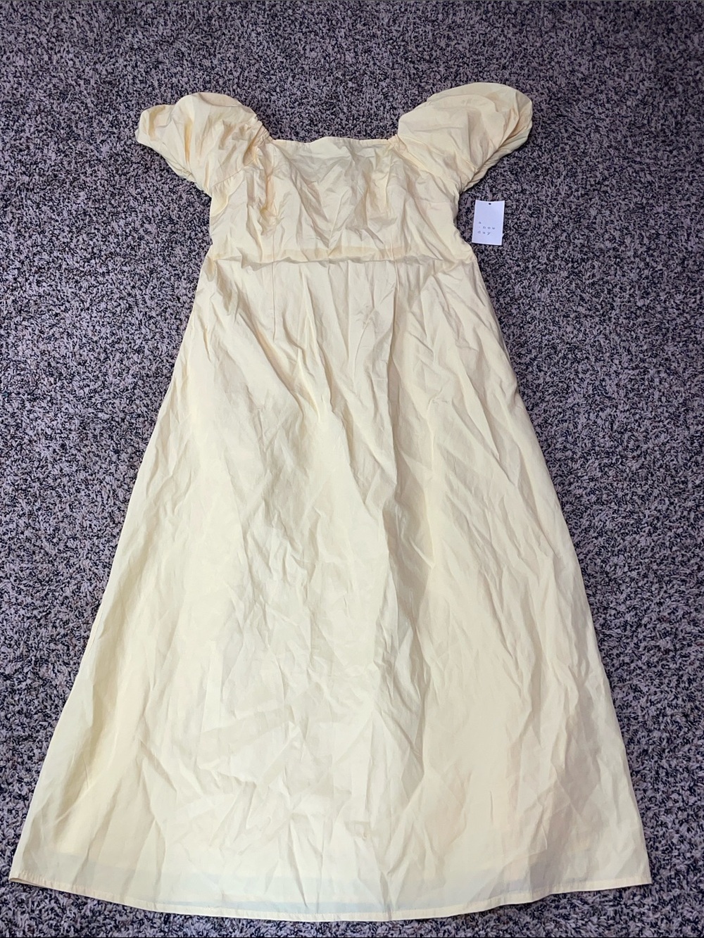 A New Day Yellow Puff Sleeve A-Line Midi Milkmaid Smock Dress Size M | NWT